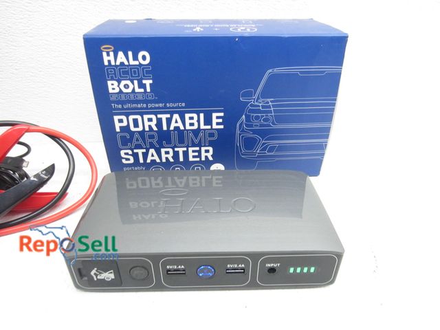 Lot 31-6504 - Halo AC/DC Bolt 58830 Portable Vehicle Battery Jump Starter &amp; Accessories, Powers on