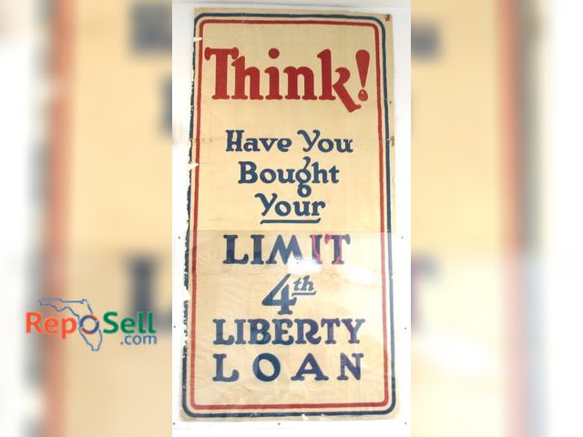 Lot 31-1174 - Large 1917 Liberty Loan Paper Sign; 40"w x 80"h; Partially protected with Plexi-glass; Bring tools t...