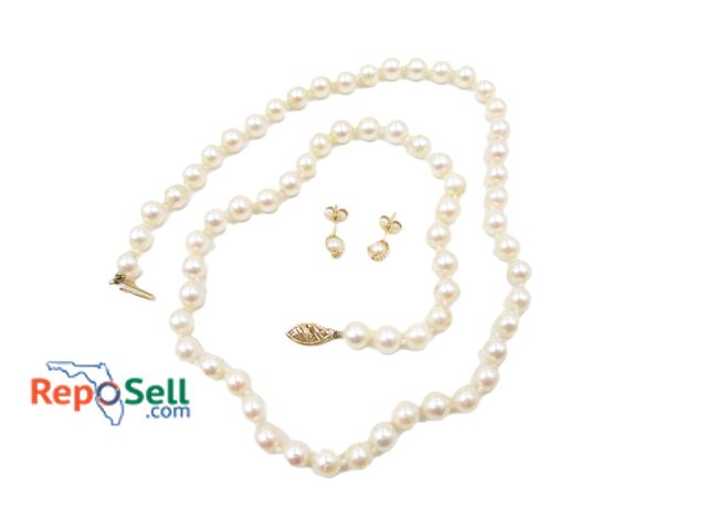 Lot 31-2012 - Mikimoto 14K Cultured Pearl 18" Necklace and Matching Earrings with Case - No COA