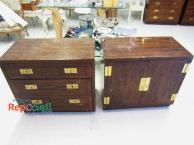 Lot 31-2565 - (2) Henredon Mid Century Campaign Style Buffet Cabinets  Each Measures: 32" W x 18" D x 28.5" H