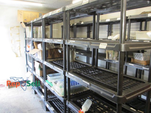 Lot 31-2093 - (4) Plastic Storage Racks (70"Hx35Wx23D each) and Contents: Kitchen Supplies, Condiment Cups, (3) Mo...
