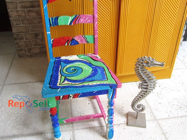 Lot 31-1148 - Wood Chair And Metal Seahorse Sculpture
