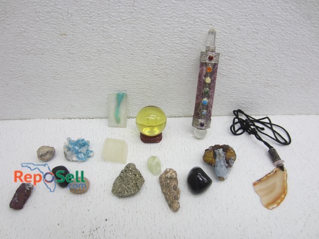 Lot 31-6316 - Stone Wand, Pyrite, Geodes, Blue Barite, Stone Necklace, etc.