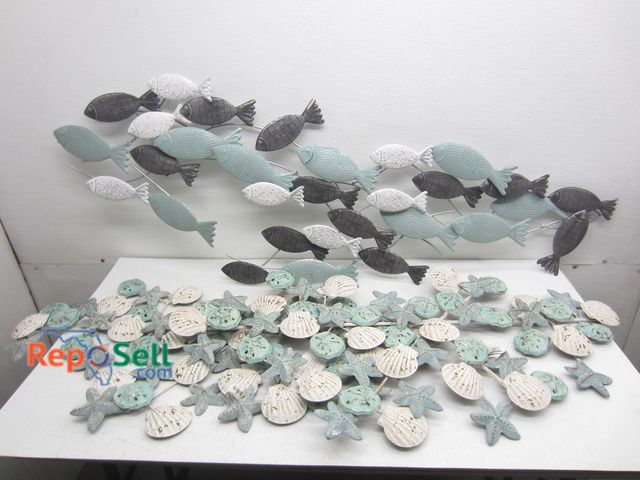 Lot 31-1379 - (3) Metal Fish &amp; Shells Wall Decor 55"L