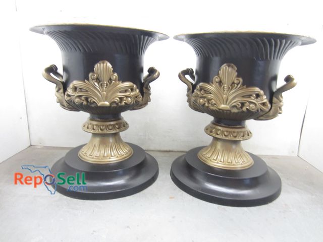 Lot 31-9464 - (2) Metal Plant Urns 29" H, Non Magnetic And Heavy