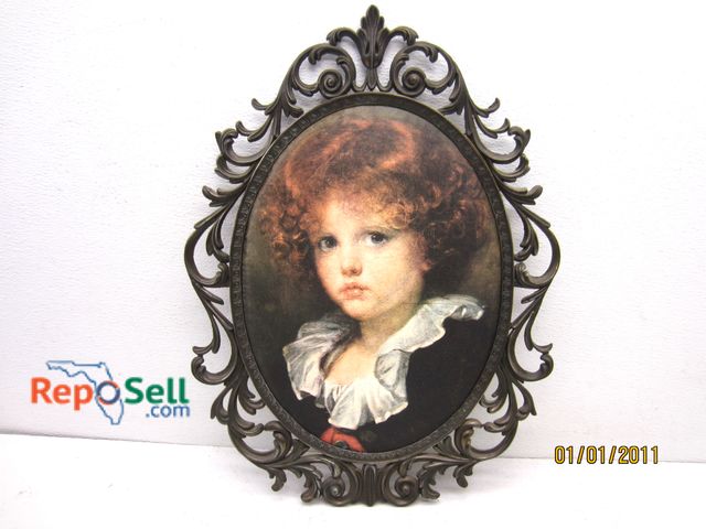 Lot 31-5157 - Framed Cloth Portrait of Child in Fancy Filigree Frame, 21" x 16"