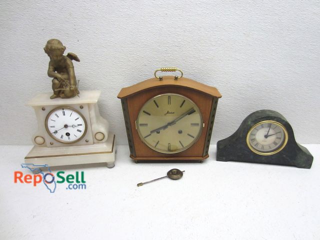 Lot 31-9156 - (3) Mantle Clocks: Brevit Angel, Marble Linden And Wood Haid - Untested