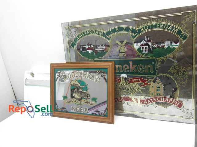 Lot 31-1066 - (3) Beer Décor Advertising Signs, Heineken, Moosehead Framed Mirror; Guinness Illuminated Powers On;...