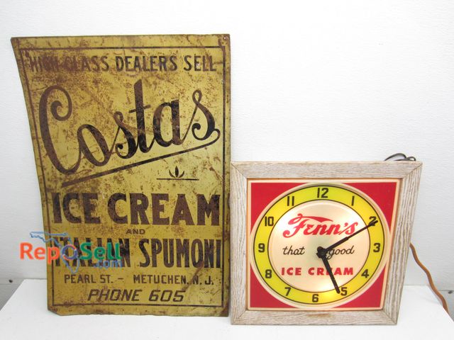 Lot 31-1169 - Antique Ice Cream Sign and Light Up Clock (powers on)