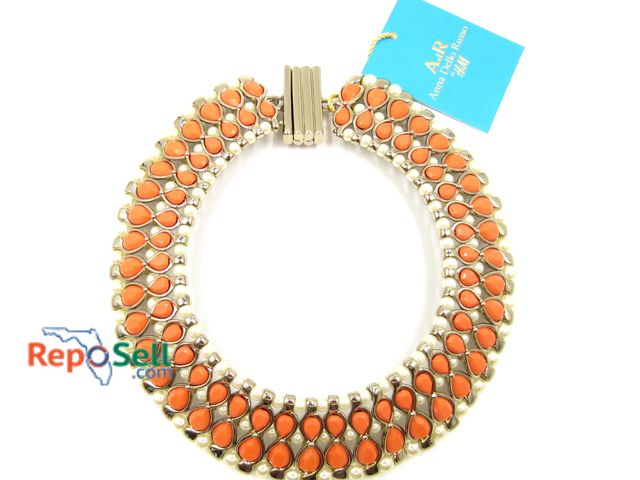 Lot 31-1521 - Delo Russo Metal and Orange Bead Cowl Necklace with Magnetic Clasp, Box