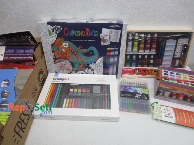 Lot 31-6392 - Large Lot of New Art Supplies: Lot of Acrylic Paint &amp; Set, Water Color Kit &amp; Sheets, Clay To...