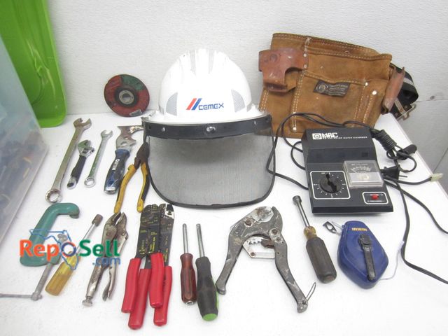 Lot 31-7094 - Lot Of Hand Tools: wire stripper, hard hat, tool belt, etc