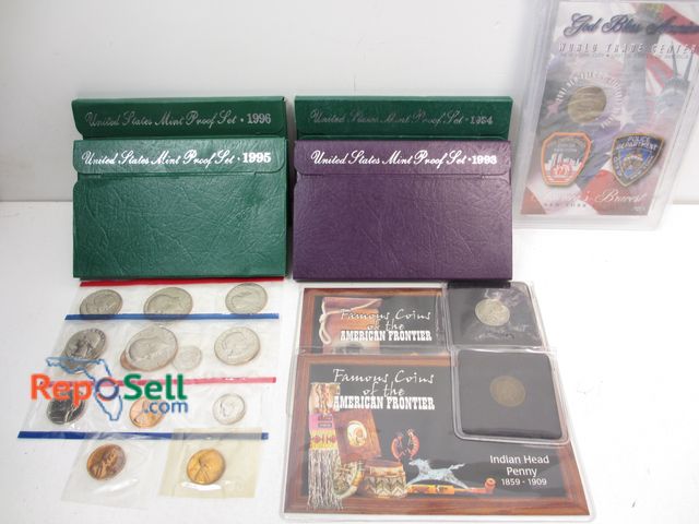 Lot 31-6008 - Coin Lot: (4) US Mint Proof Sets 1993-96, (2) American Frontier, 2001 NY Quarter, (2) 1981 Kennedy, ...