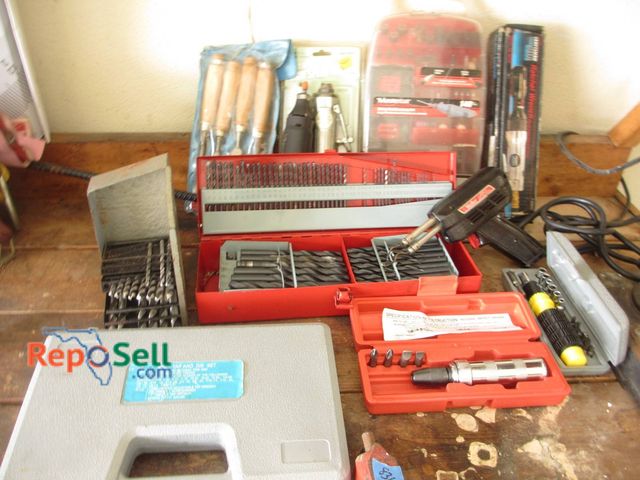 Lot 31-8374 - Large Mixed Lot Of Drill Bits, Tap And Die Set, Electric Soldering Gun, And Hand Tools