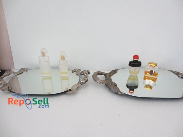 Lot 31-1481 - (2) Metal/Mirror Display Trays And (2) Jean Patou, (2) Hanna Mori Used Perfumes