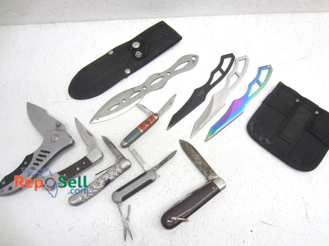 Lot 31-6288 - (10) Knives And (2) Sheaths:  (4) Are Throwing Knives, Eddie Bower, Imperial, Smith &amp; Wesson etc