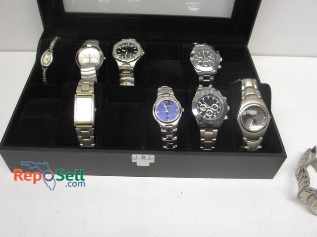 Lot 31-4021 - Watch Display Case with (8) Watches for Repair or Parts
