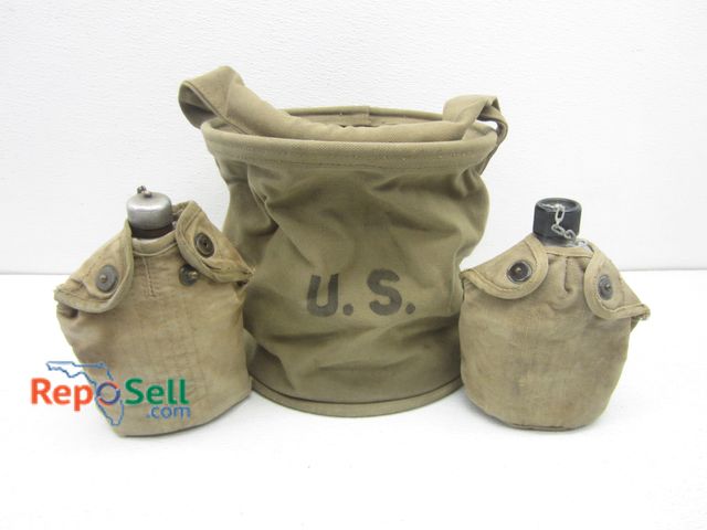 Lot 31-7277 - (2) Vintage Canteens And US Military Bag