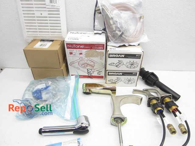 Lot 31-3074 - Lot of Bathroom Accessories in Crate: Fan Motors, Faucet Sprayers, Faucet, etc.