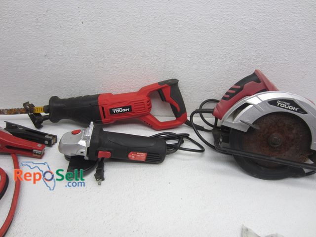 Lot 31-2428 - Hyper Touch Circular Saw, Angle Grinder, 120V Reciprocating Saw, Jumper Cables - All Tools Power On