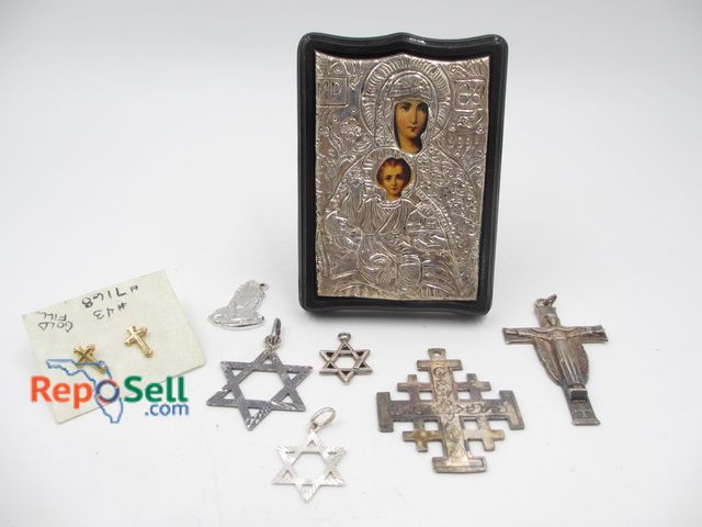 Lot 31-9505 - .925 Silver Religious Items and Gold Filled Earrings - (5) Pendants 20.2g