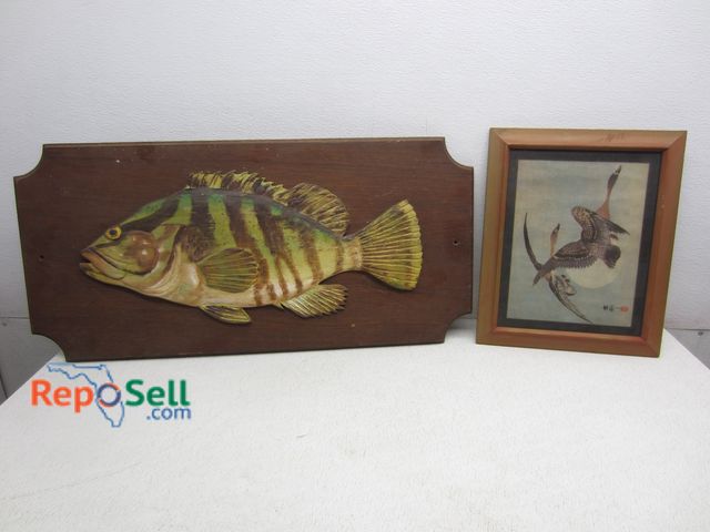 Lot 31-6260 - (2) Art Decor: Wood Grouper and Framed Goose Print