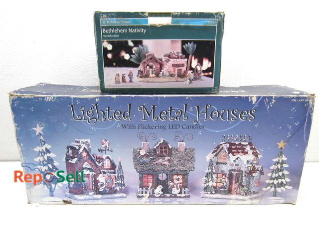 Lot 31-6298 - Illuminated Miniature Metal Light-up Houses &amp; Bethlehem Nativity Set In Boxes