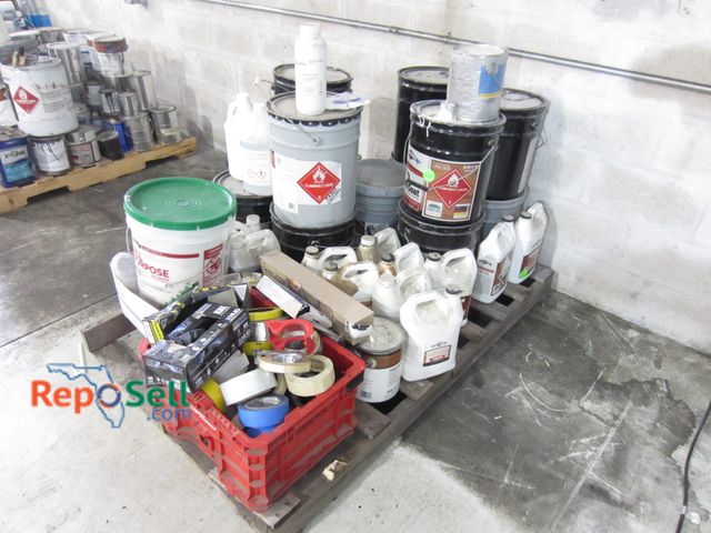 Lot 31-8068 - Pallet of Shop Chemicals, Tape, Packout Crate,