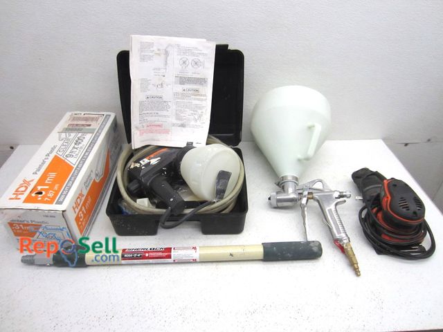 Lot 31-9234 - Painting Lot With Orange Tote: Paint Sprayers, Sanders, Painters Plastic etc - Both Electric Tools P...