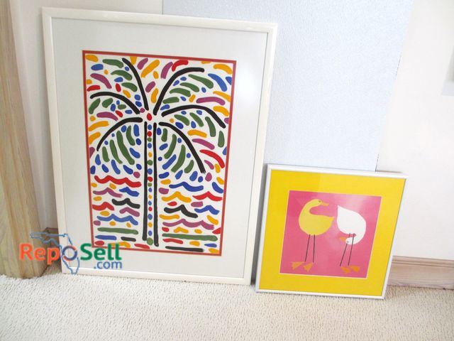 Lot 31-1304 - (2) Framed Art: Palm Tree in Primary Colors 23"x30" (#57) &amp; Birds