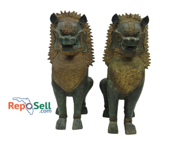 Lot 31-5133 - (2) Vintage Brass Decorative Asian Lion Figures (Foo Fu Dogs), ea. 16" Tall
