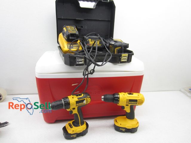 Lot 31-9246 - DeWalt 18V Tools, Chargers And Battery With Cooler, Some Tested And Power On