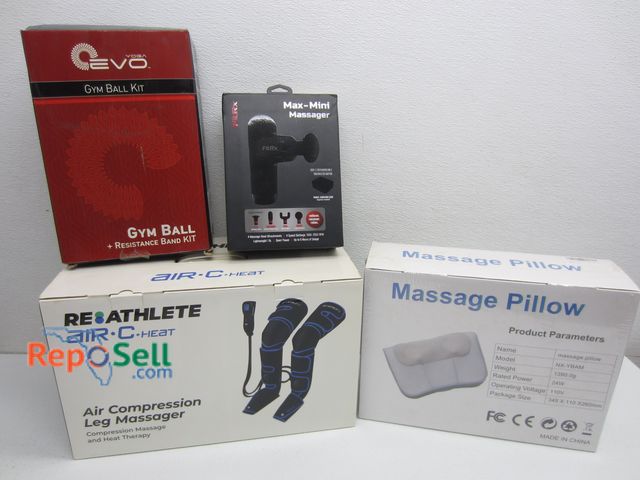 Lot 31-8563 - Sport Lot: Air Compression Leg Massager, Gym Ball, Massage Pillow, Max Mini Massager - All Appear Un...