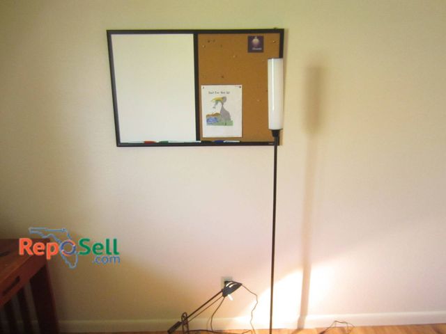 Lot 31-8645 - (2) Floor Lamps And Whiteboard-Corkboard Combo With Markers
