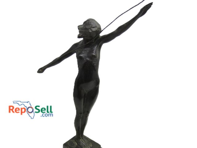 Lot 31-5153 - Bronze Female 20"H Sculpture with Spear Signed by Victor Demanet - No COA