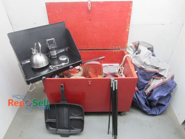 Lot 31-2530 - Rolling Storage Chest; 33'w x 22"h x 19"d; w/ Camping Supplies; Tent, Grill, Etc.