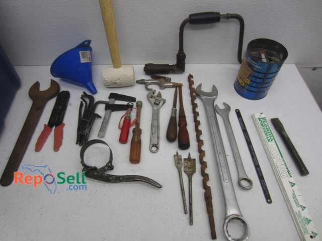 Lot 31-1291 - Lot of Hand Tools: Sockets, Wrenches, Bits, Vintage Hand Drill, Mallet, etc.