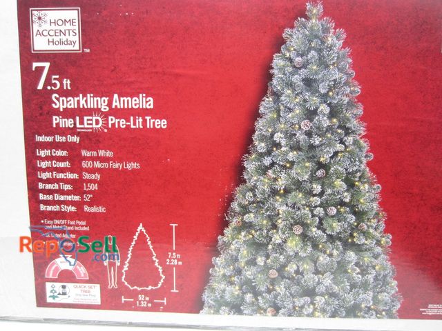 Lot 31-5550 - New 7 1/2' T Sparkling Amelia Pine LED Pre-Lit Christmas Tree