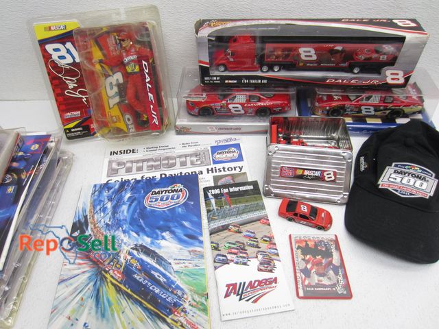 Lot 31-5479 - NASCAR Lot: Dale Jr Figure/(3) Cars/Truck, Dayton 500 Programs, Daytona 500 Hat, etc.