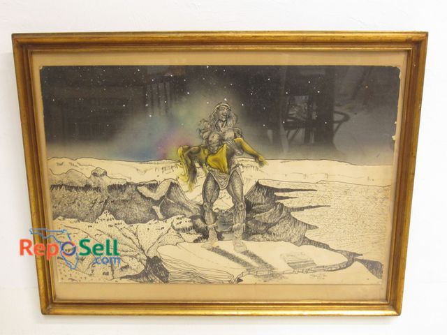 Lot 31-1136 - Framed Fantasy Cardboard Art Signed  Steve 1961 34"x 26"