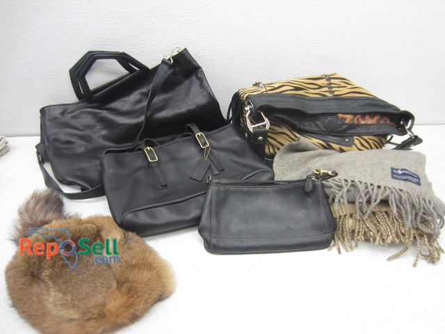 Lot 31-6078 - (4) Women's Purses, Fur Hat And (2) Ralph Lauren Scarves: Tagged As Coach, B. Makowsky etc - No COA,...