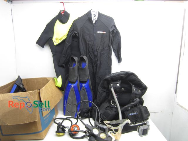 Lot 31-6398 - Scuba Equipment: Sherwood BC (Needs Repair), Regulator, Fins, Weight Belt With Weights etc