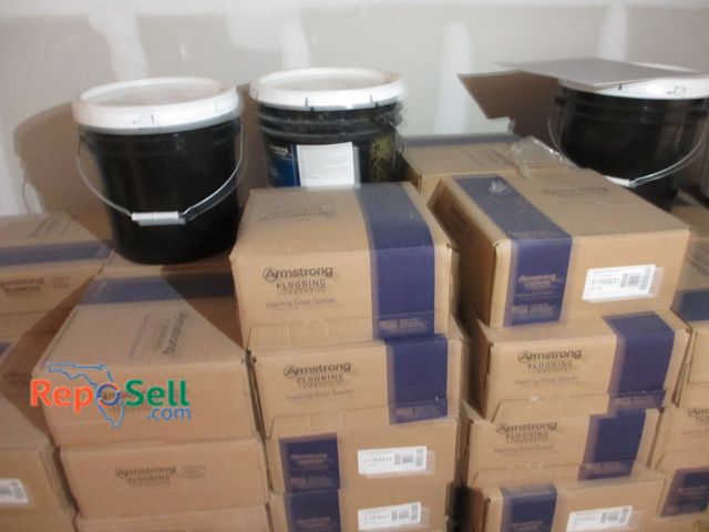 Lot 31-3151 - Large Lot of Armstrong Floor Tiles &amp; (4) Pails of Clear Thin Spread - (3) Appear Full