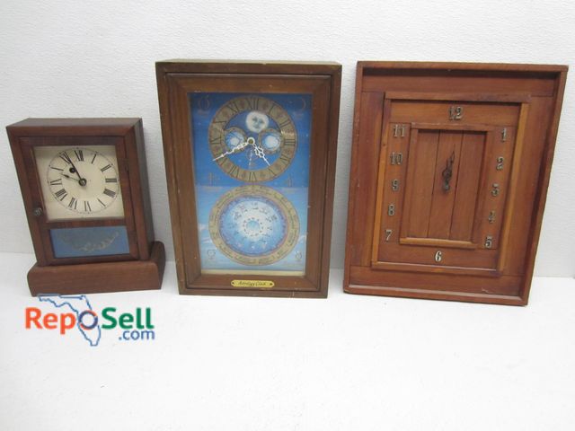 Lot 31-9158 - Electric Astrology Clock (No Power), Wood Wall Clock And Wood Mantle Clock - Untested