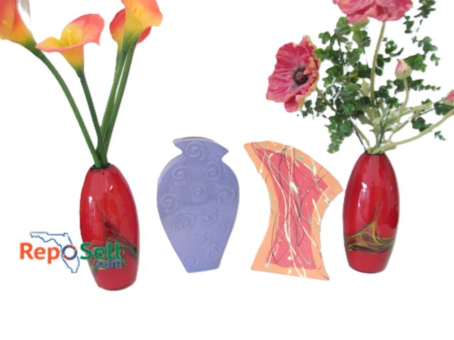 Lot 31-1116 - (4) Vases: (2) With Flowers, (1) Is Signed Bayer (has been repaired) - Tallest Is 13" H
