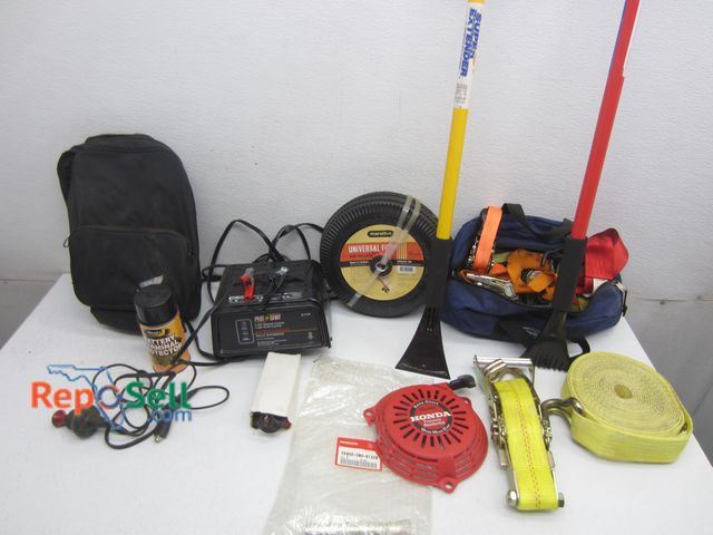 Lot 31-1400 - Automotive Accessories: Battery Chargers (Powers On), Tow Straps, Honda Overhead Cam Pull Start (Cra...