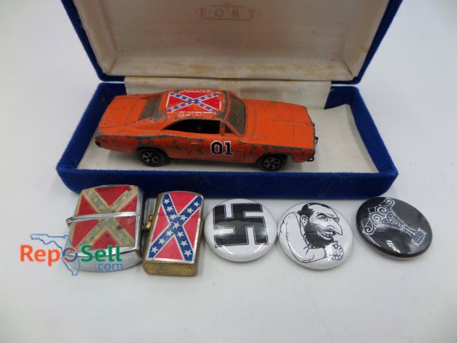 Lot 31-5445 - Vintage Lot of Southern Collector Items, Virginia Battle Flag Lighters, Dukes '69 Charger, Pins
