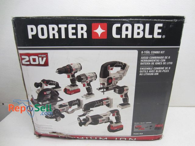Lot 31-9330 - Porter Cable 20V 8-piece combo set with 2 batteries, bag &amp; charger PCCK619L8