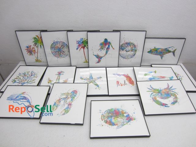 Lot 31-5323 - (16) Framed Art - Various Beach/Ocean Themed, 10x8" &amp; 8x10"