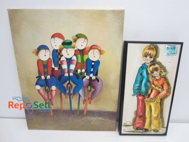 Lot 31-9072 - Two Signed Paintings By Different Artists Depicting Colorful Figures.